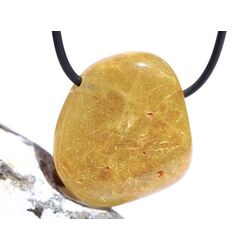 Rutilquarz gold XL Trommelstein / Schmuckstein gebohrt - AA-Sonderqualitt - ca. 3,4 cm x 3,1 cm x 1,6 cm