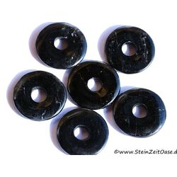 Turmalin schwarz (Schrl) (stab.) Donut Edelstein 30 mm (6 mm stark) - Sonderpreis wg. Makel -