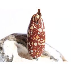 Trmmer-Jaspis (Trmmerjaspis / Konglomerat) Schmuckstein Cabochon  gebohrt - Sonderqualitt - Raritt - ca. 3,9 cm x 1,7 cm x 0,5 cm (GKS)
