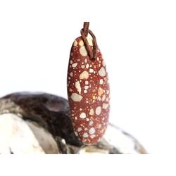 Trmmer-Jaspis (Trmmerjaspis / Konglomerat) Schmuckstein Cabochon  gebohrt - Sonderqualitt - Raritt - ca. 3,9 cm x 1,7 cm x 0,5 cm (GKS)