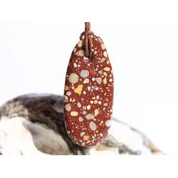 Trmmer-Jaspis (Trmmerjaspis / Konglomerat) Schmuckstein Cabochon  gebohrt - Sonderqualitt - Raritt - ca. 3,9 cm x 1,7 cm x 0,5 cm (GKS)