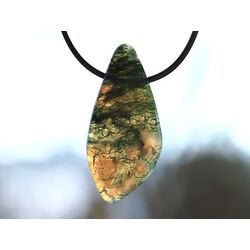 Moosachat grn XXL Schmuckstein / Scheibenstein gebohrt - AA-Sonderqualitt - Handarbeit - ca. 4,5 cm x 2,1 cm x 0,7 cm