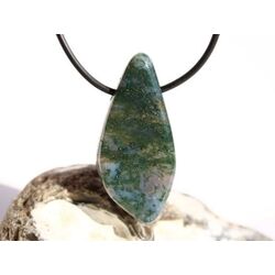 Moosachat grn XXL Schmuckstein / Scheibenstein gebohrt - AA-Sonderqualitt - Handarbeit - ca. 4,5 cm x 2,1 cm x 0,7 cm