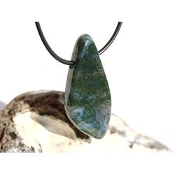 Moosachat grn XXL Schmuckstein / Scheibenstein gebohrt - AA-Sonderqualitt - Handarbeit - ca. 4,5 cm x 2,1 cm x 0,7 cm