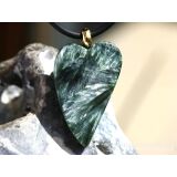 Seraphinit (Klinochlor) XXL Herz Schmuckstein Scheibenstein Anhänger Silberöse vergoldet - AA-Sonderqualität - Handarbeit - ca. 5,1 cm x 3 cm x 0,9 cm