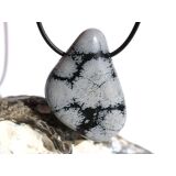 Schneeflockenobsidian XXL Trommelstein / Schmuckstein gebohrt - Sonderqualität - ca. 4,3 cm x 3,3 cm x 1,6 cm