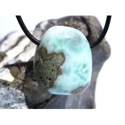 Larimar XL Trommelstein gebohrt (Pektolith blau) - Rarität - ca. 3,6 cm x 3 cm x 1,7 cm