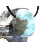 Larimar XL Trommelstein gebohrt (Pektolith blau) - Rarität - ca. 3,6 cm x 3 cm x 1,7 cm