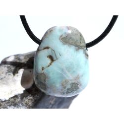 Larimar XL Trommelstein gebohrt (Pektolith blau) - Rarität - ca. 3,6 cm x 2,8 cm x 1,6 cm