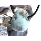 Larimar XL Trommelstein gebohrt (Pektolith blau) - Rarität - ca. 3,6 cm x 2,8 cm x 1,6 cm