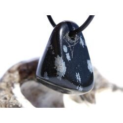 Schneeflockenobsidian Schmuckstein / Trommelstein gebohrt - Sonderqualit�t - ca. 2,9 cm x 2,3 cm x 1,7 cm - Sonderpreis wg. Makel -