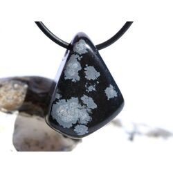 Schneeflockenobsidian Schmuckstein / Trommelstein gebohrt - Sonderqualit�t - ca. 2,9 cm x 2,3 cm x 1,7 cm - Sonderpreis wg. Makel -