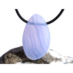 Chalcedon blau gebndert XL Schmuckstein / Scheibenstein gebohrt - AAA-Sonderqualitt - Handarbeit - ca. 3,6 cm x 2,2 cm x 0,6 cm