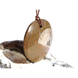 Ammonit in Matrix - XXL Schmuckstein Cabochon / Scheibenstein gebohrt - ca. 4 cm x 4 cm x 0,8 cm