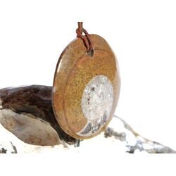 Ammonit in Matrix - XL Schmuckstein Cabochon / Scheibenstein gebohrt - ca. 3,6 cm x 3,6 cm x 0,7 cm