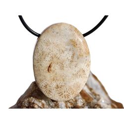 Versteinerte Koralle XXL Schmuckstein Cabochon / Scheibenstein gebohrt - ca. 4 cm x 3 cm x 0,9 cm