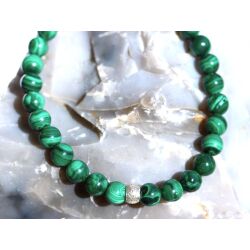 Malachit Armband / Kugelarmband - Silberperle - Kugel 6 mm - ca. 18 cm