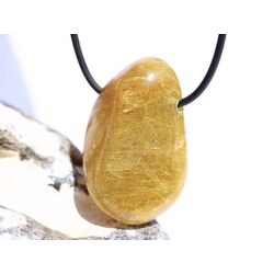 Rutilquarz gold XXL Trommelstein / Schmuckstein gebohrt - AA-Sonderqualitt - ca. 4,1 cm x 2,6 cm x 1,6 cm