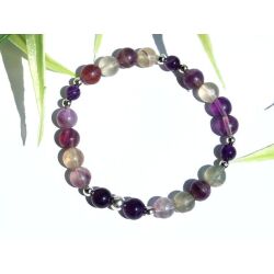 Fluorit violett-bunt / Amethyst dunkel Armband Kugeln 6 - 8 mm - Sonderqualität - ca. 19 cm