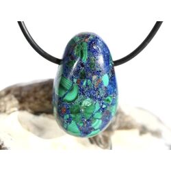 Azurit-Malachit (gepr.) Trommelstein gebohrt - ca. 2,9 cm x 1,8 cm x 1,3 cm