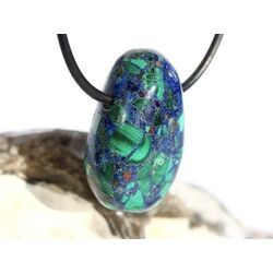 Azurit-Malachit (gepr.) Trommelstein gebohrt - ca. 2,9 cm x 1,8 cm x 1,3 cm