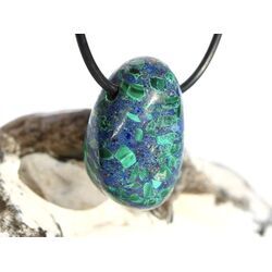 Azurit-Malachit (gepr.) Trommelstein gebohrt - ca. 2,8 cm x 1,8 cm x 1,6 cm