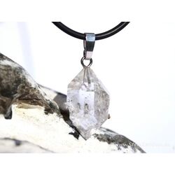 Herkimer Diamant Doppelender Kristall Anhnger Silberse Schmucksdose - Sonderqualitt - Raritt - ca. 3,1 cm x 1,3 cm x 1 cm