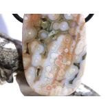 Ozeanachat XXL Schmuckstein Cabochon / Scheibenstein gebohrt (Ozeanchalcedon / Ozeanjaspis) - Sonderqualität - ca. 4,5 cm x 2,8 cm x 1 cm