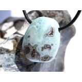 Larimar XL Trommelstein gebohrt (Pektolith blau) - Rarität - ca. 3,5 cm x 2,8 cm x 1,6 cm