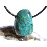 Chrysokoll mit Malachit Trommelstein gebohrt -...