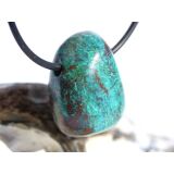 Chrysokoll mit Malachit Trommelstein gebohrt -...