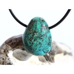 Chrysokoll Trommelstein gebohrt - ca. 2,5 cm x 2 cm x 1,3 cm - Sonderpreis wg.Makel -